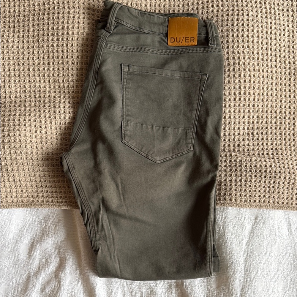 DU/ER Olive Green Relaxed Taper 5 Pocket NuStretch Pants